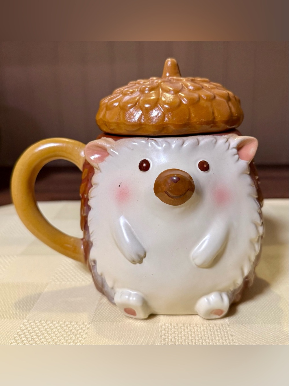 Paper Source Hedgehog Lidded Ceramic Mug Acorn Lid Fall